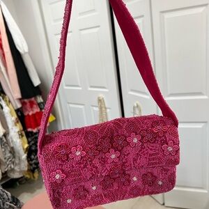 Pink Beaded Floral Women's Bag